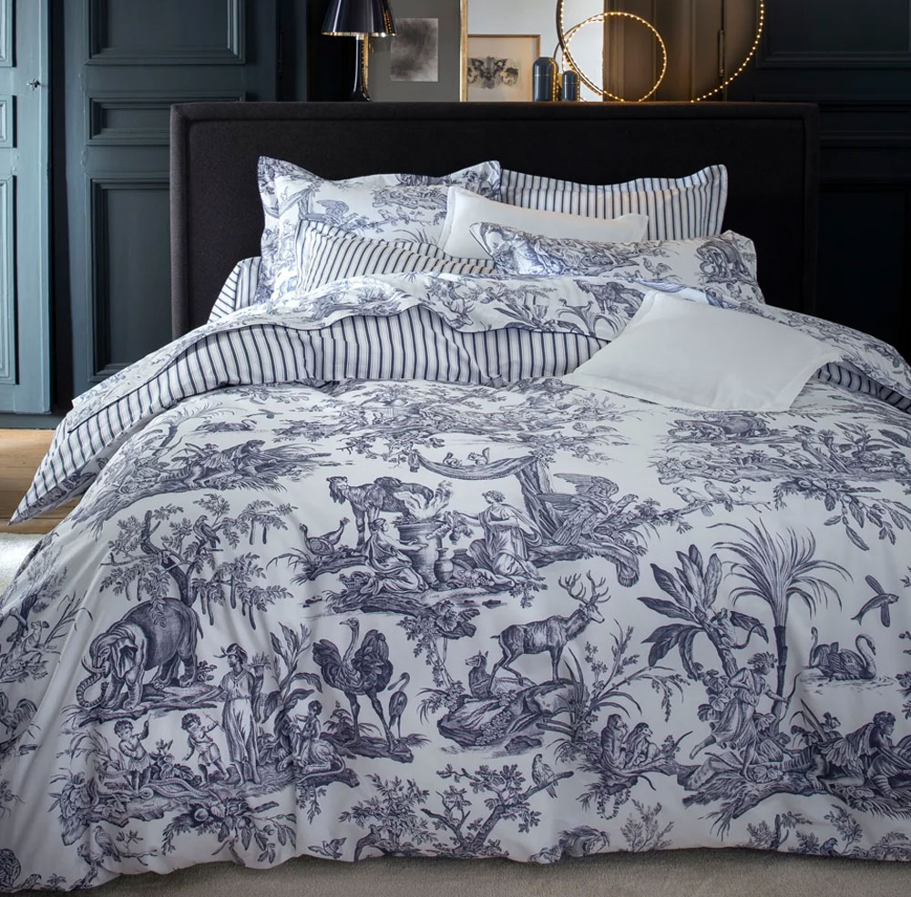 Drap housse 4 Continents Blanc/Bleu Anne de Solène