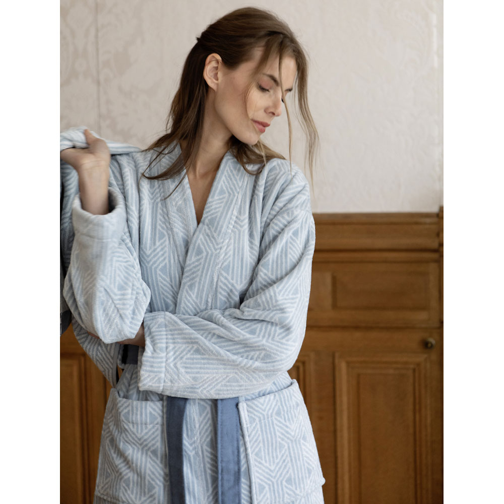 Peignoir Kimono Nouage Bleu/Blanc Anne de Solène