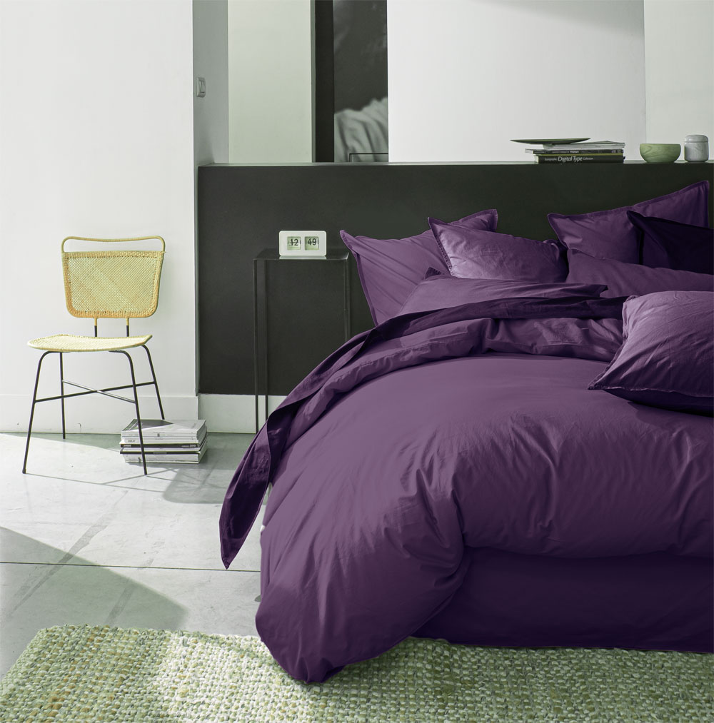 Baton rouge housse couette Percale lavée Violet 80 fils/cm²
