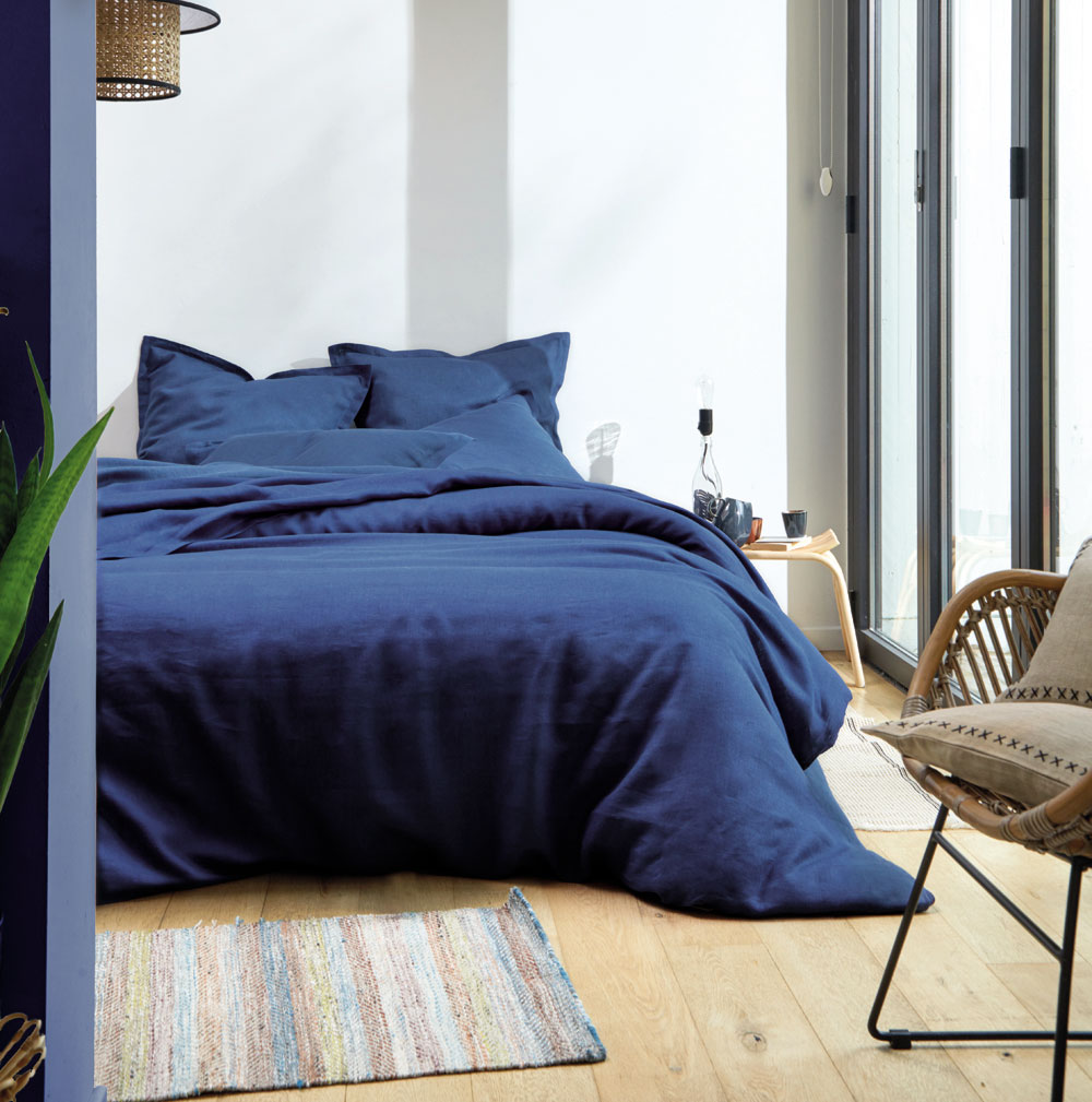 Drap housse Bleu Marine Blanc des Vosges