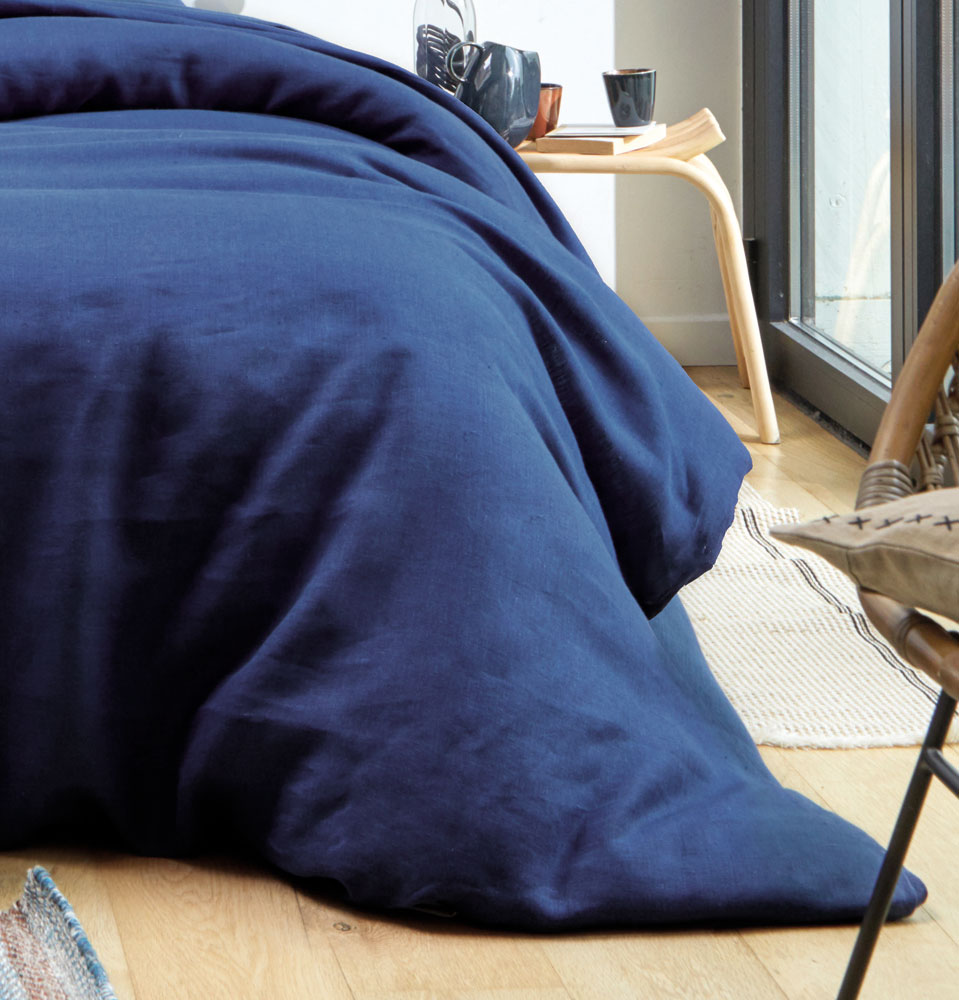 Drap housse Bleu Marine Blanc des Vosges