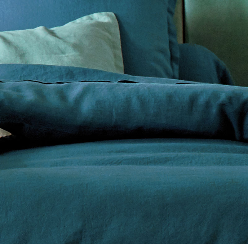 Drap housse Louxor Bleu paon Blanc des Vosges