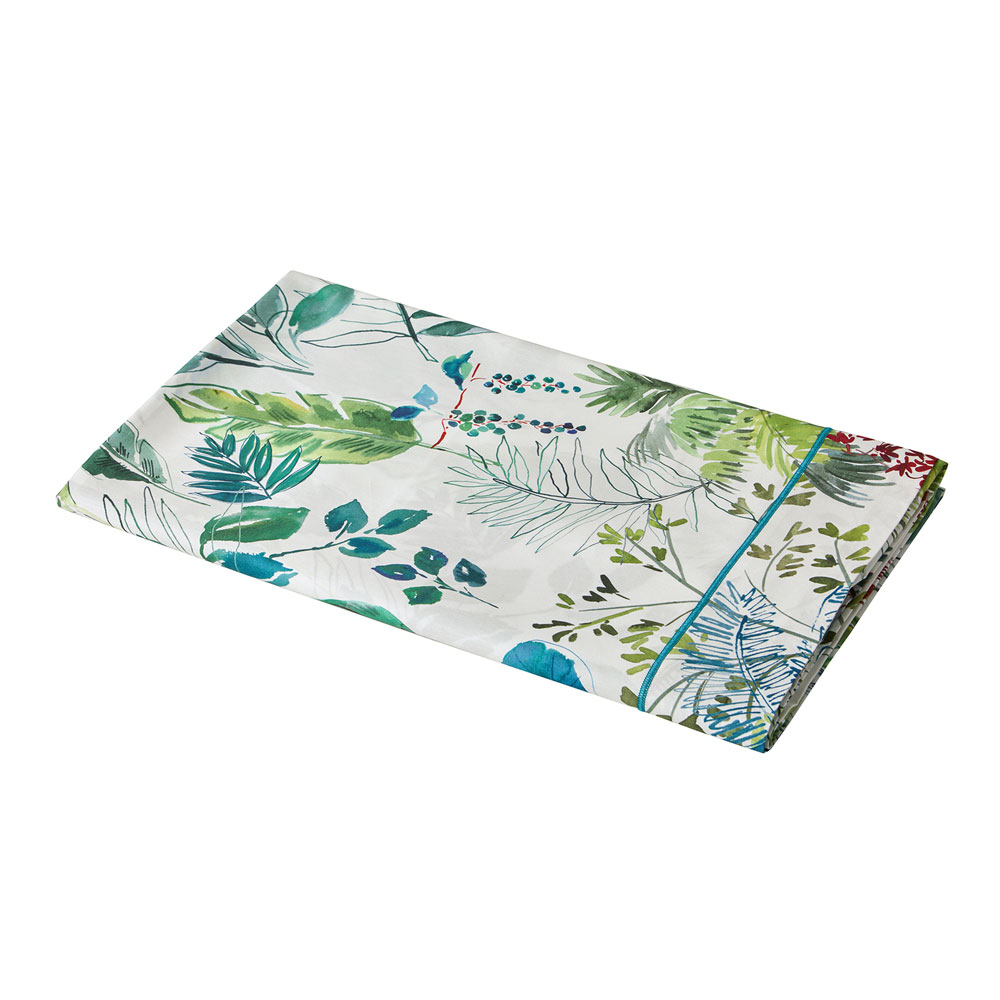 Drap plat Palme­raie Bleu Paon Blanc des Vosges