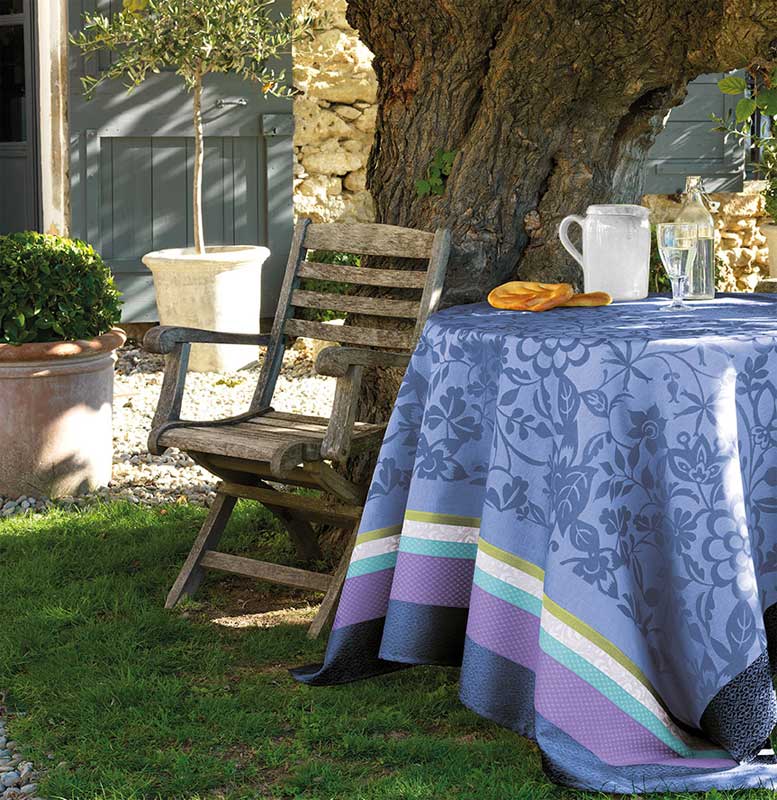 Nappes enduites Provence bleu lavande Jacquard Français