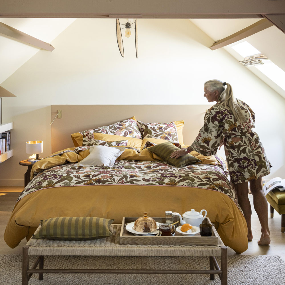 Drap housse Panache de Fleurs Miel Le Jacquard Français