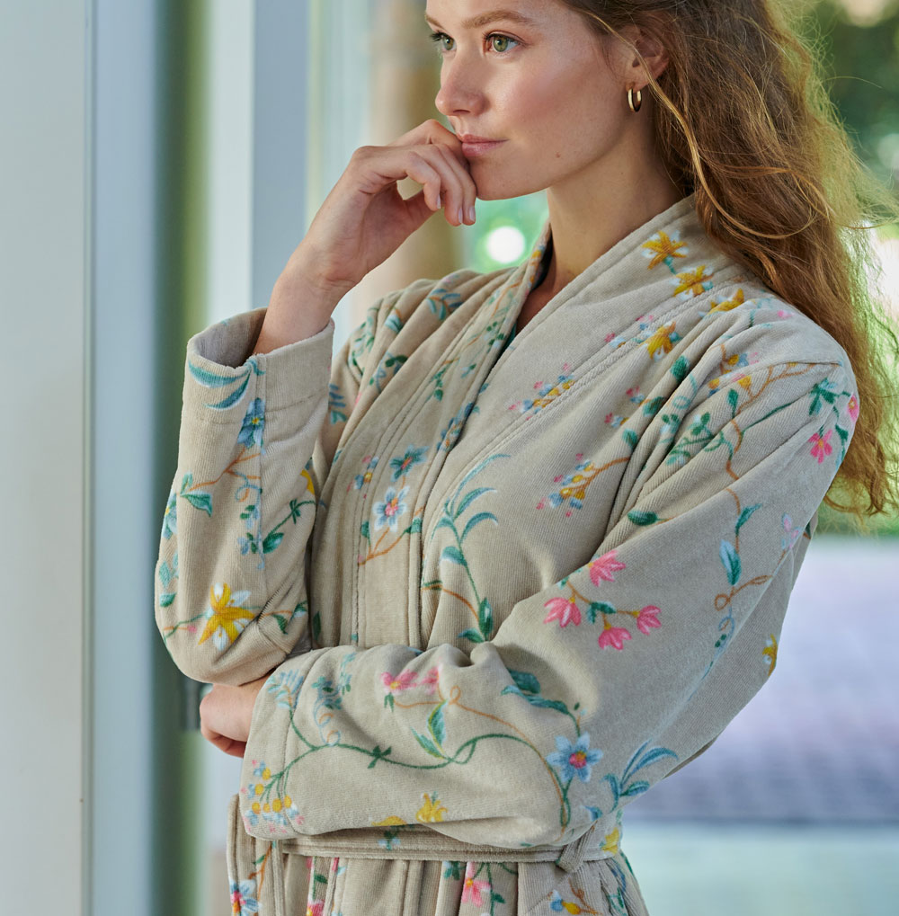 Peignoir Kimono Les Fleurs Kaki Pip Studio