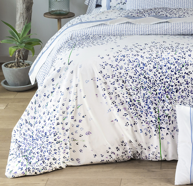 Tradition des Vosges housse de couette allium bleu percale