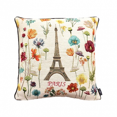 Cous­sin Tour Eiffel et fleurs vives Blanc Art de Lys