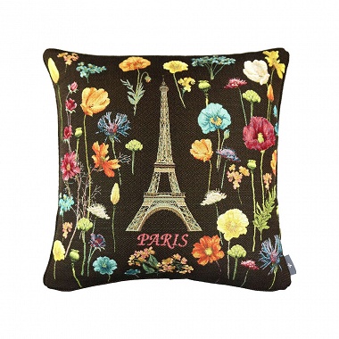 Cous­sin Tour Eiffel et fleurs vives Noir Art de Lys