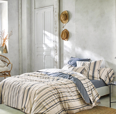 Housse de couette Hori­zon Indigo Blanc des Vosges