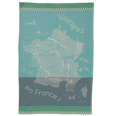 6 torchons Voya­gez en France Bleu Coucke