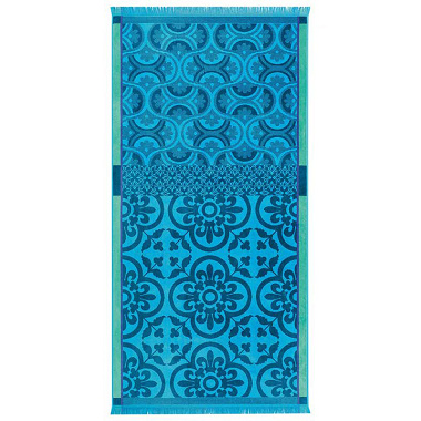 Drap de plage Santo­rin turquoise Jacquard Français