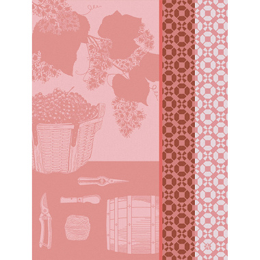 Torchon Vin en Grappes Rosé Jacquard Français
