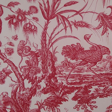 Tissu Singes & Autruche Rouge/Ecru Les Olivades