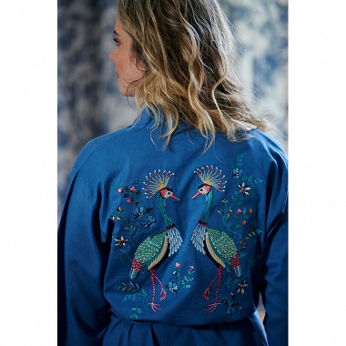 Kimono Flir­ting Birds Brodé Bleu Pip Studio