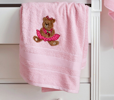 Drap de douche Ourson Girl Rose Tradi­tion des Vosges