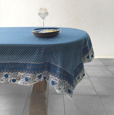 Nappe coton Mont­mi­rail cadré dentelle Pétrole Valdrome