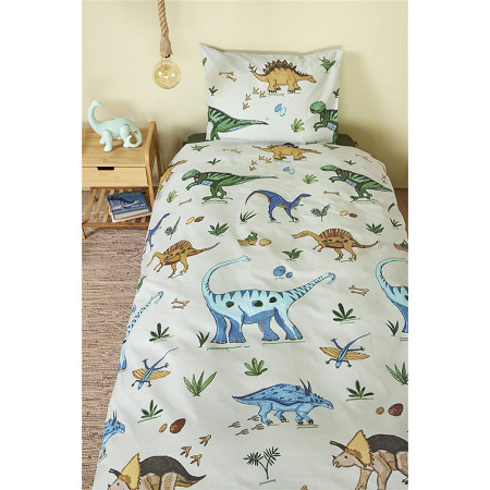 Parure de couette Happy Dinos Green 140×200 cm + 1 60×70 cm Beddin­ghouse kids