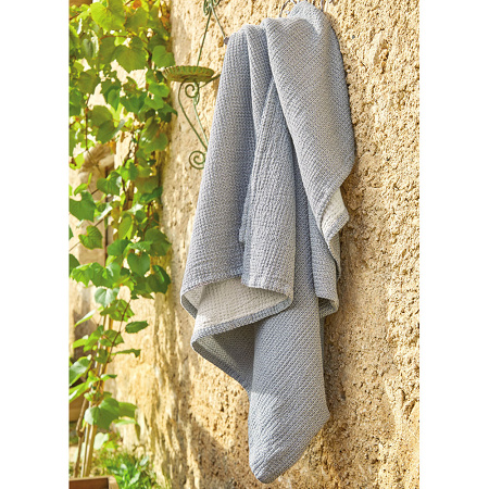 Plaid Duetto Indigo 130×170 cm Blanc des Vosges