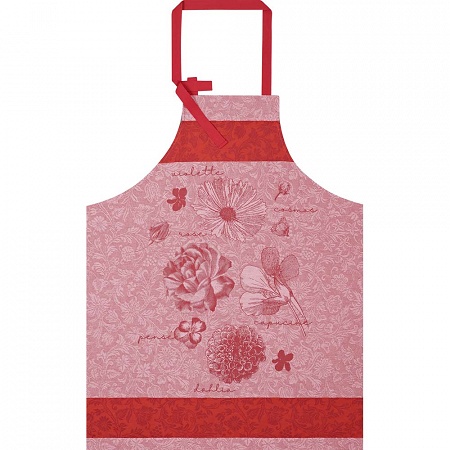 Tablier fleurs à croquer rouge Fleur 90×96 cm Jacquard Français