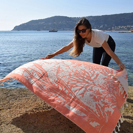 Fouta Anémone Corail 90×160 cm Jean Vier