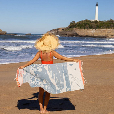 Fouta Grande Plage Bleu paon 90×160 cm Jean Vier