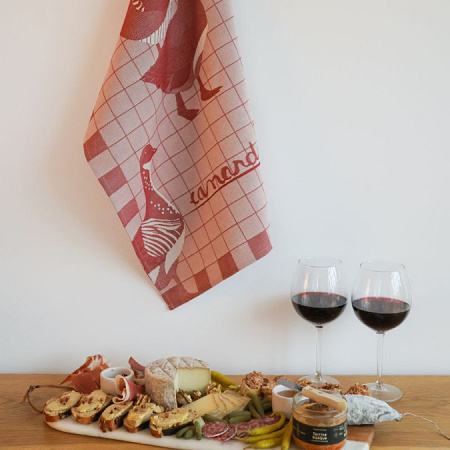 Torchon Kontatu Canard Rouge Cerise 50×70 cm Jean Vier