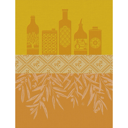 4 Torchons Huile Provençale Tour­ne­sol 60×80 cm Le Jacquard Français
