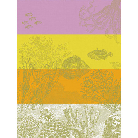 4 Torchons sous l’océan Anémone 60×80 cm Le Jacquard Français