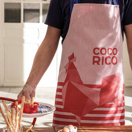 Tablier Coco­rico Rouge 80×96 cm Le Jacquard Français