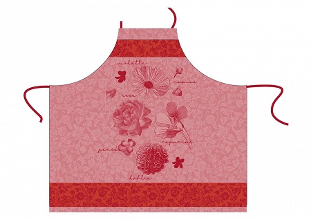 Tablier fleurs à croquer rouge Fleur 90×96 cm Le Jacquard Français