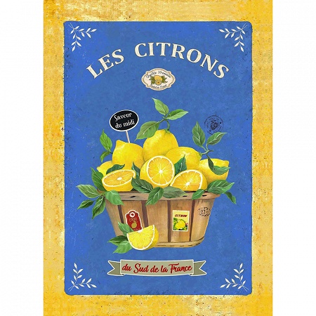 3 Torchons Citrons de Provence Bleu 50×75 cm L’En­so­leillade