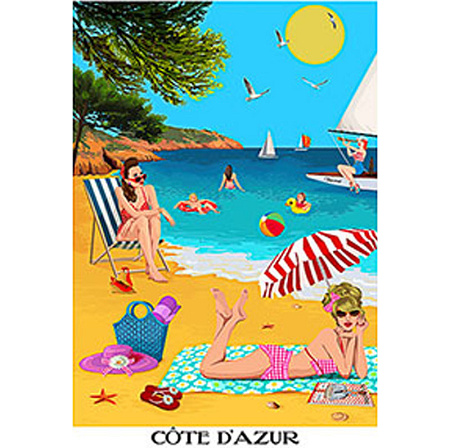 3 Torchons Pin Up Plage 50×75 cm L’En­so­leillade