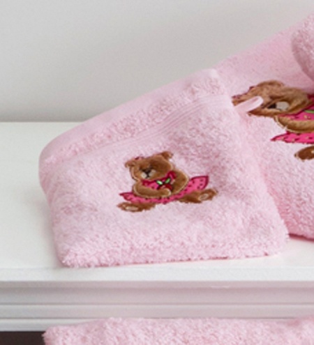 6 gants de toilette Ourson Girl Rose 16×22 cm Tradi­tion des Vosges