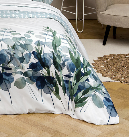 Tradition des Vosges housse de couette eucalyptus bleu percale