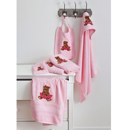 Serviettes de toilette Ourson Girl Rose 50×100 cm Tradi­tion des Vosges